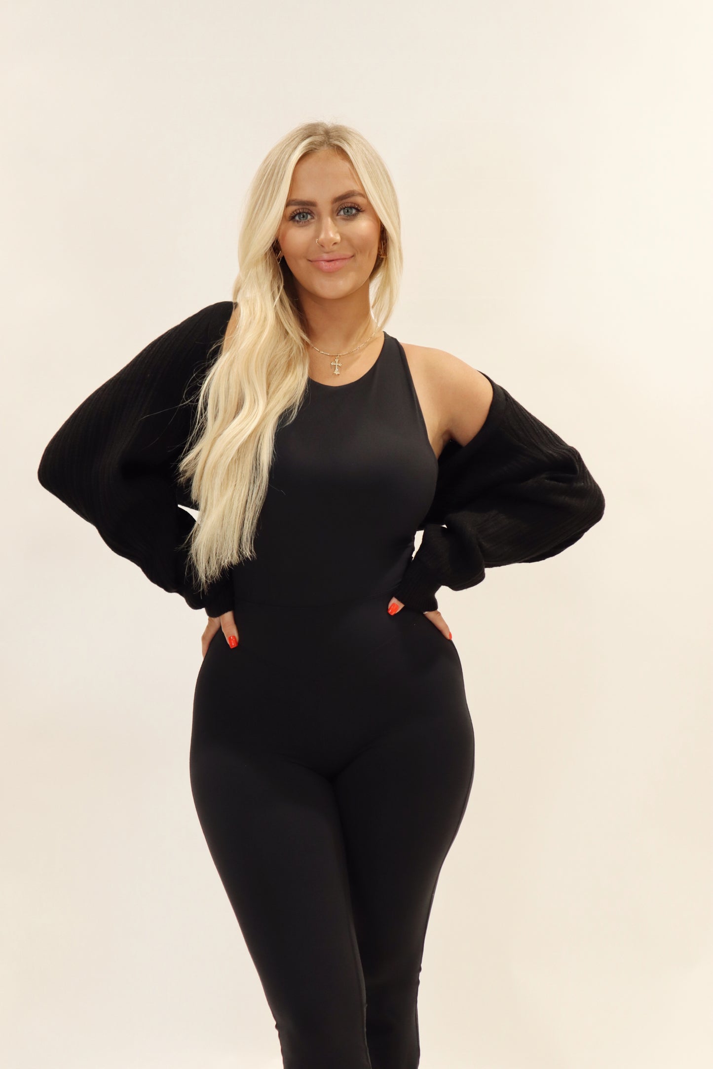 crop knit cardigan - black