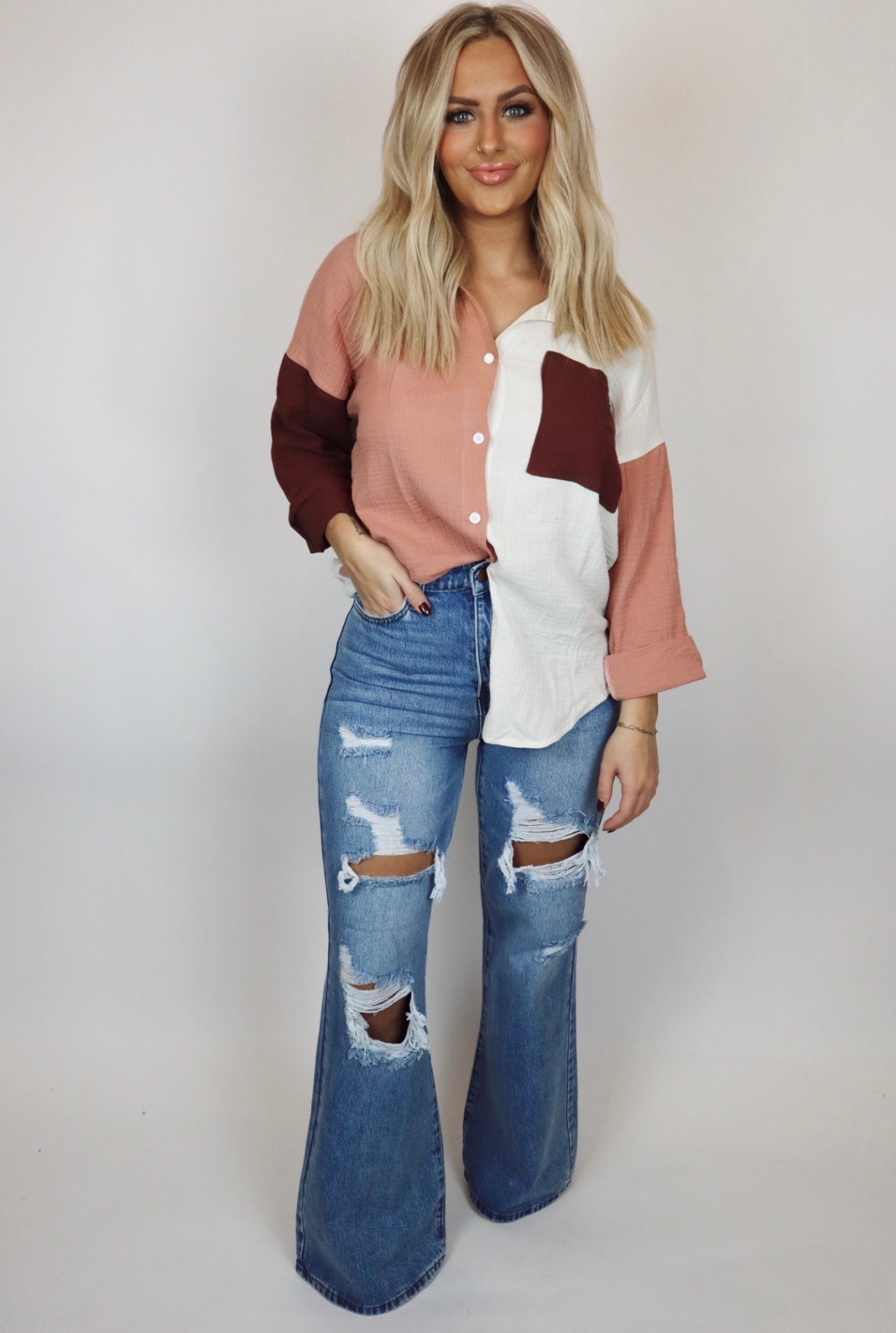 colorblock button down