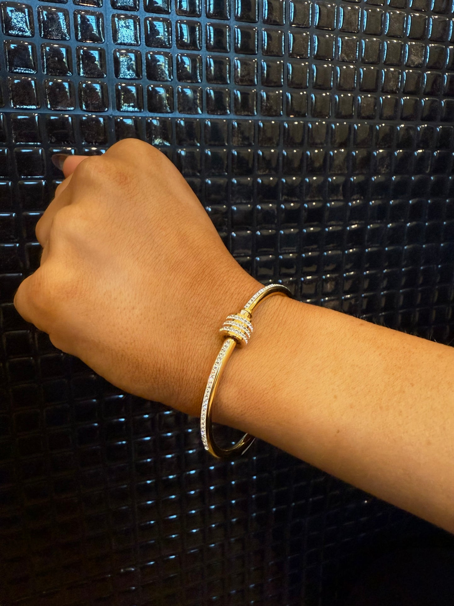 crystal nail stainless steel bracelet - gold