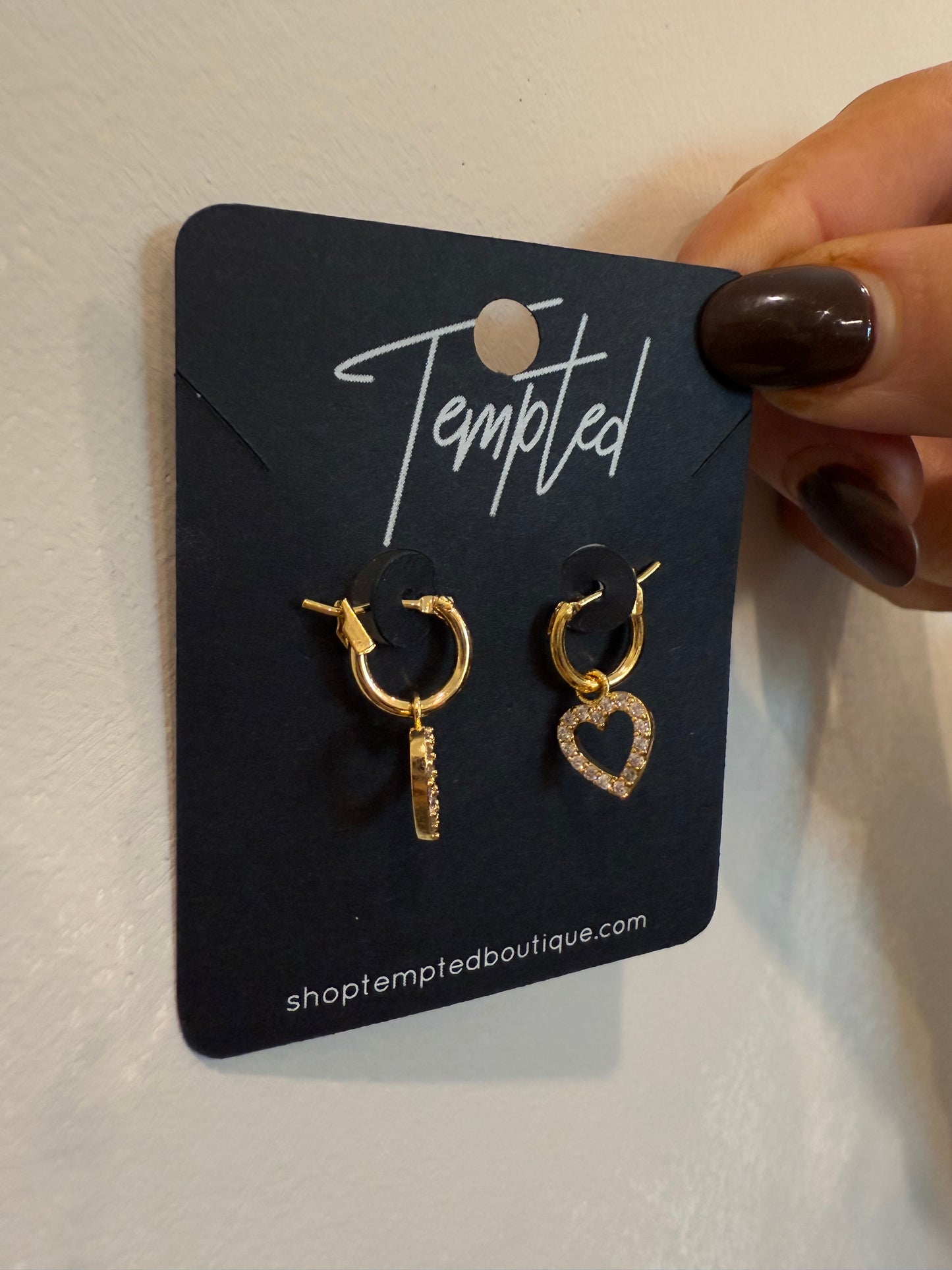 cz heart dangle hoops