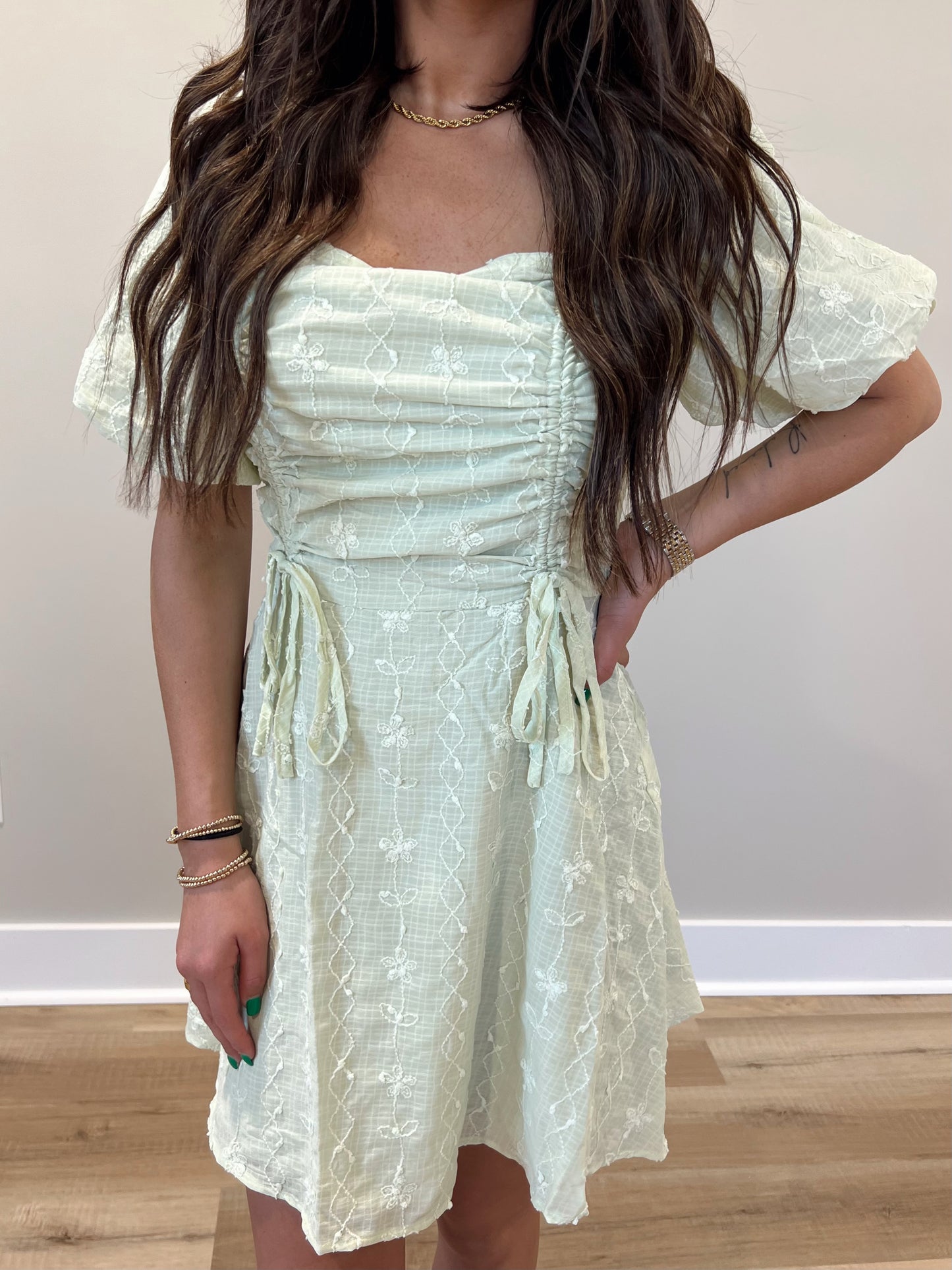 melon eyelet mini dress