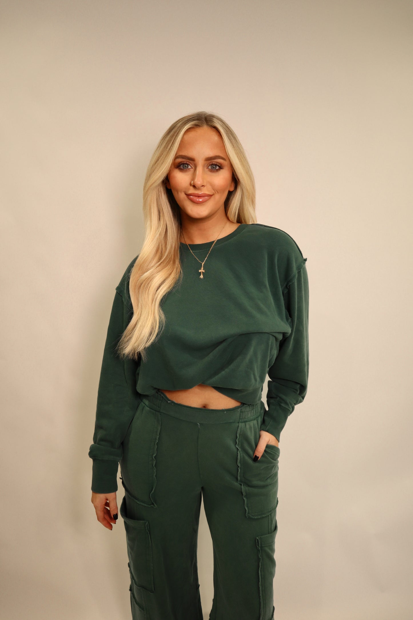 dark green raw seam sweatshirt