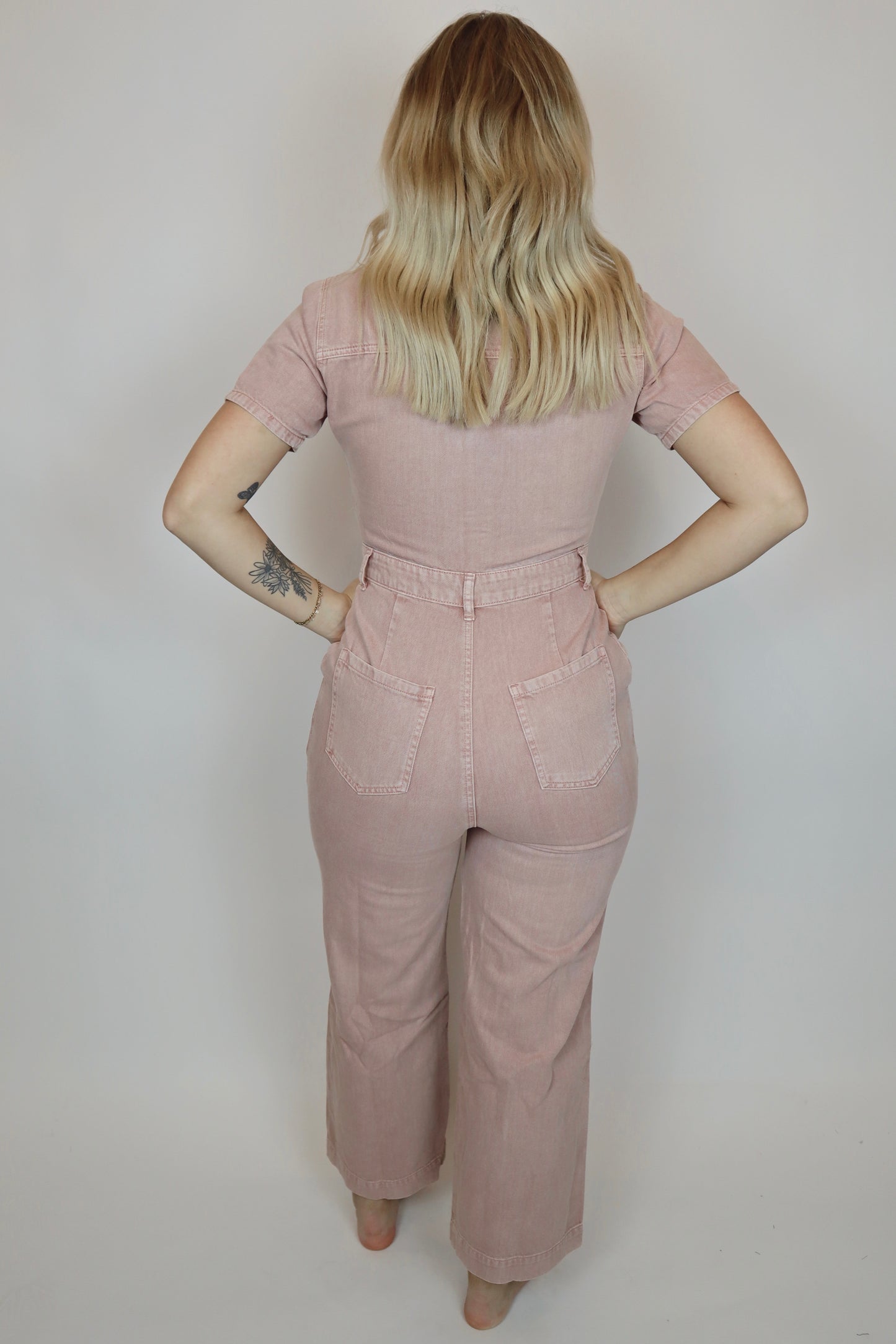 mauve button down jumpsuit