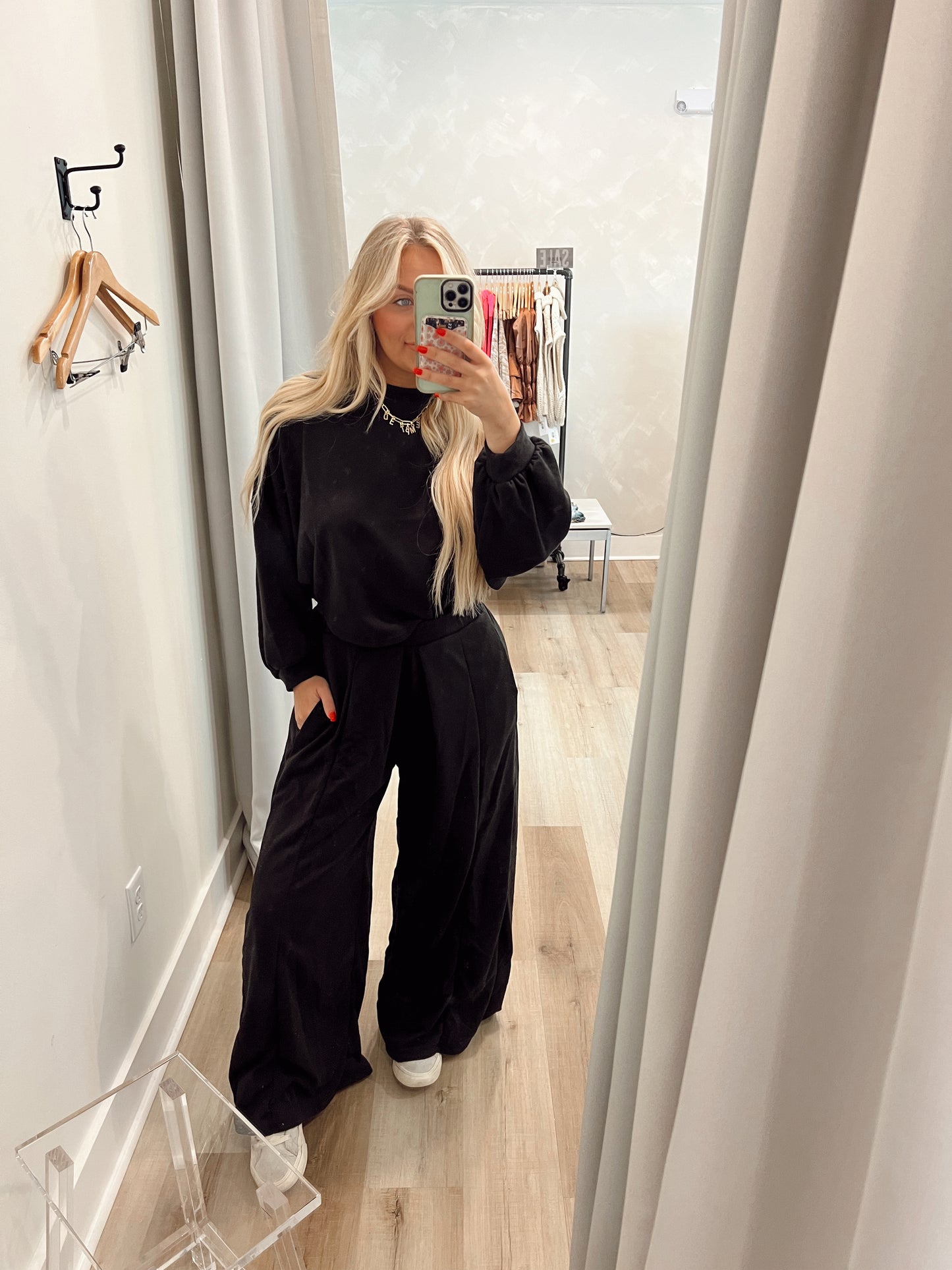 terry wide leg pants - black