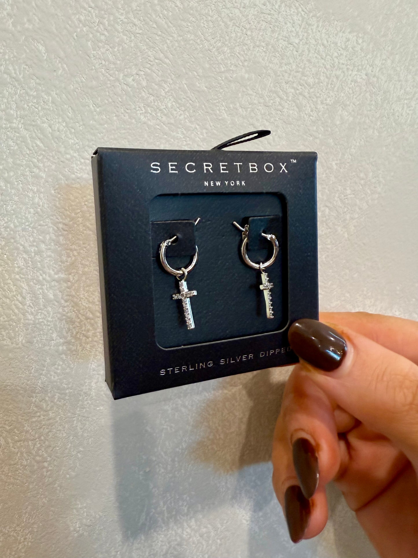 cz cross dangle hoops - silver