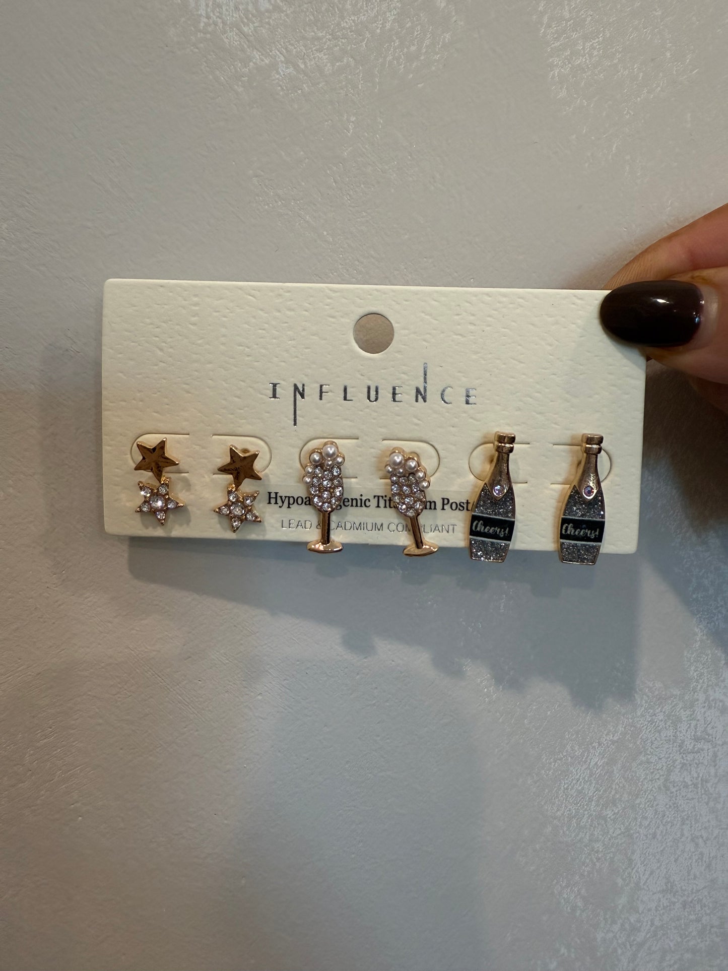 champagne & glass earrings set