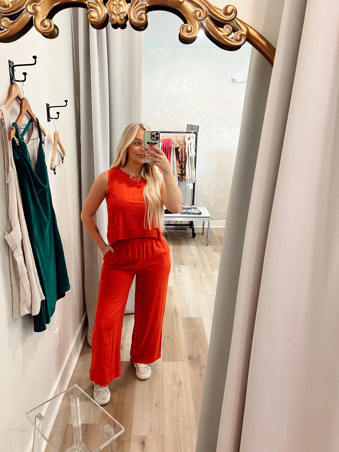 Tomato Rayon/Linen 2 piece set