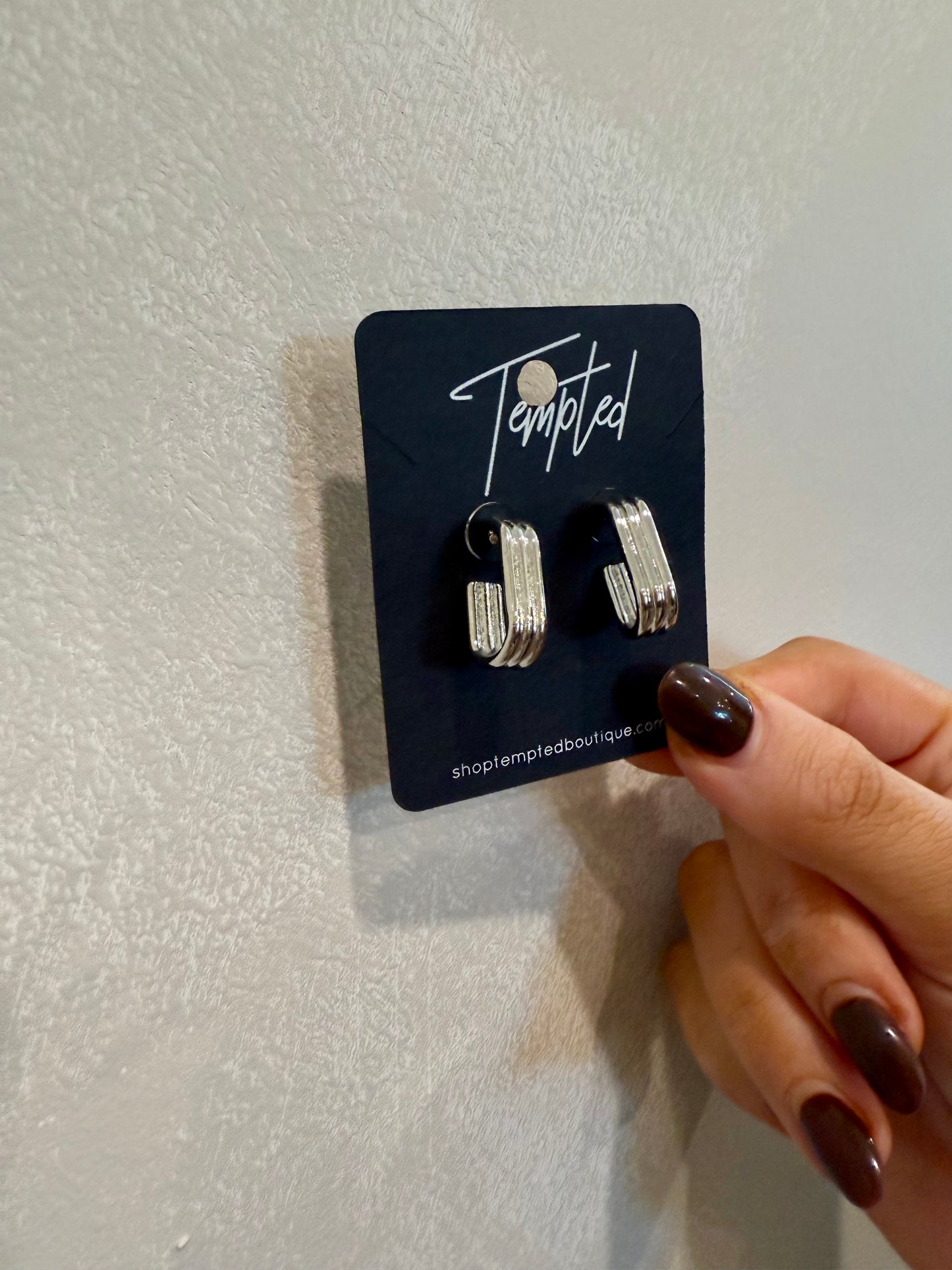 layered oval open hoops - rhodium