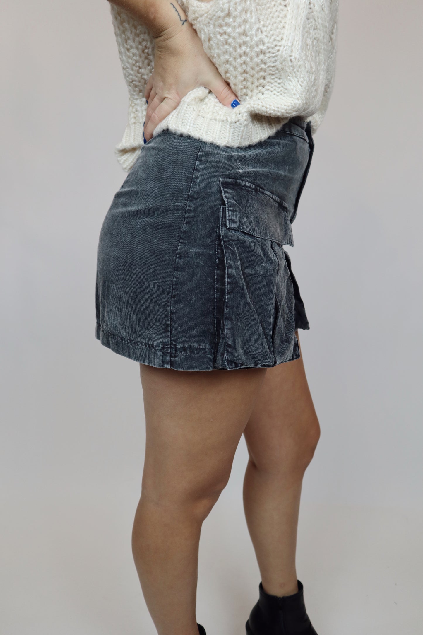 black cordaroy cargo skirt