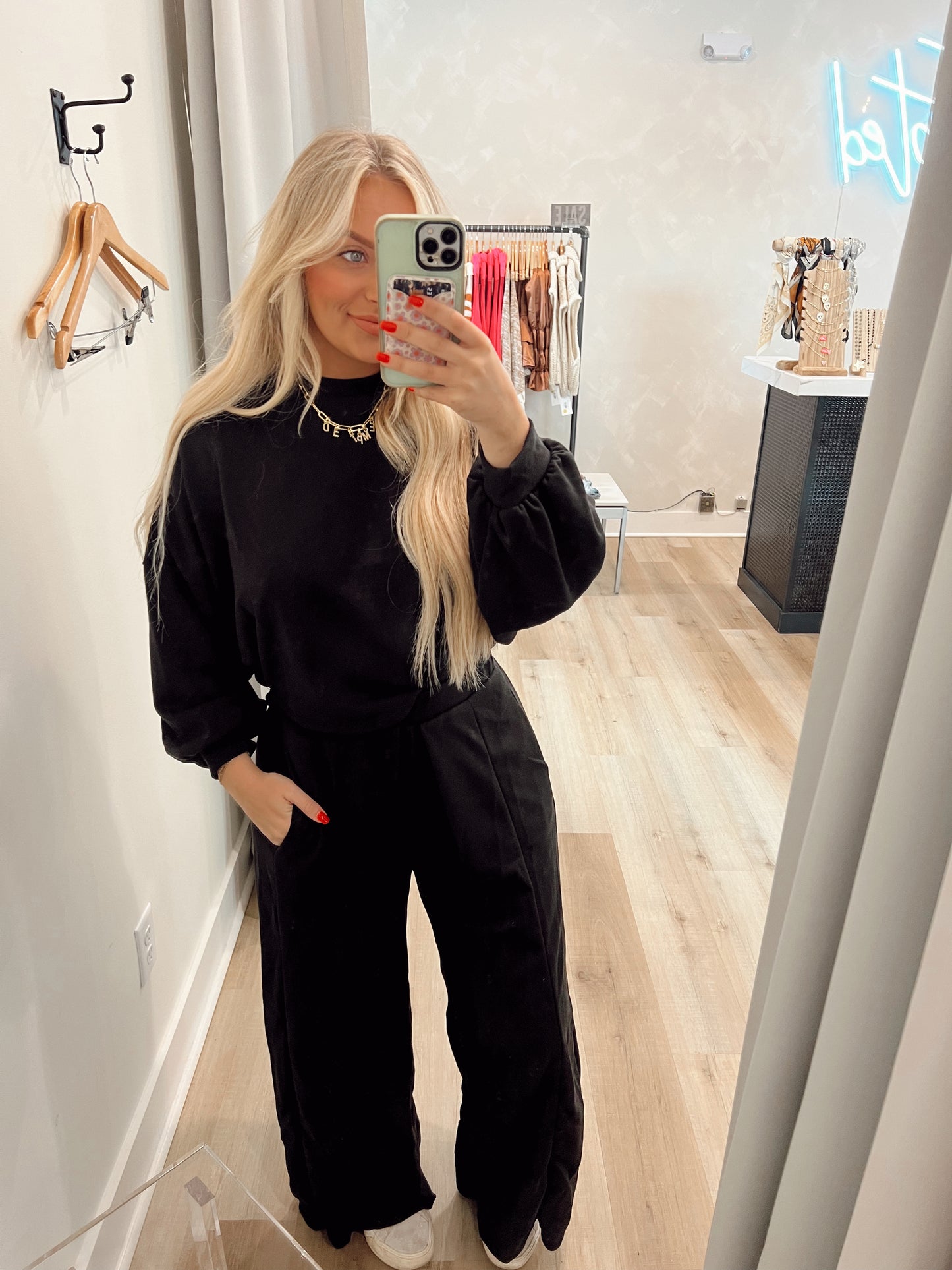 terry batwing top - black