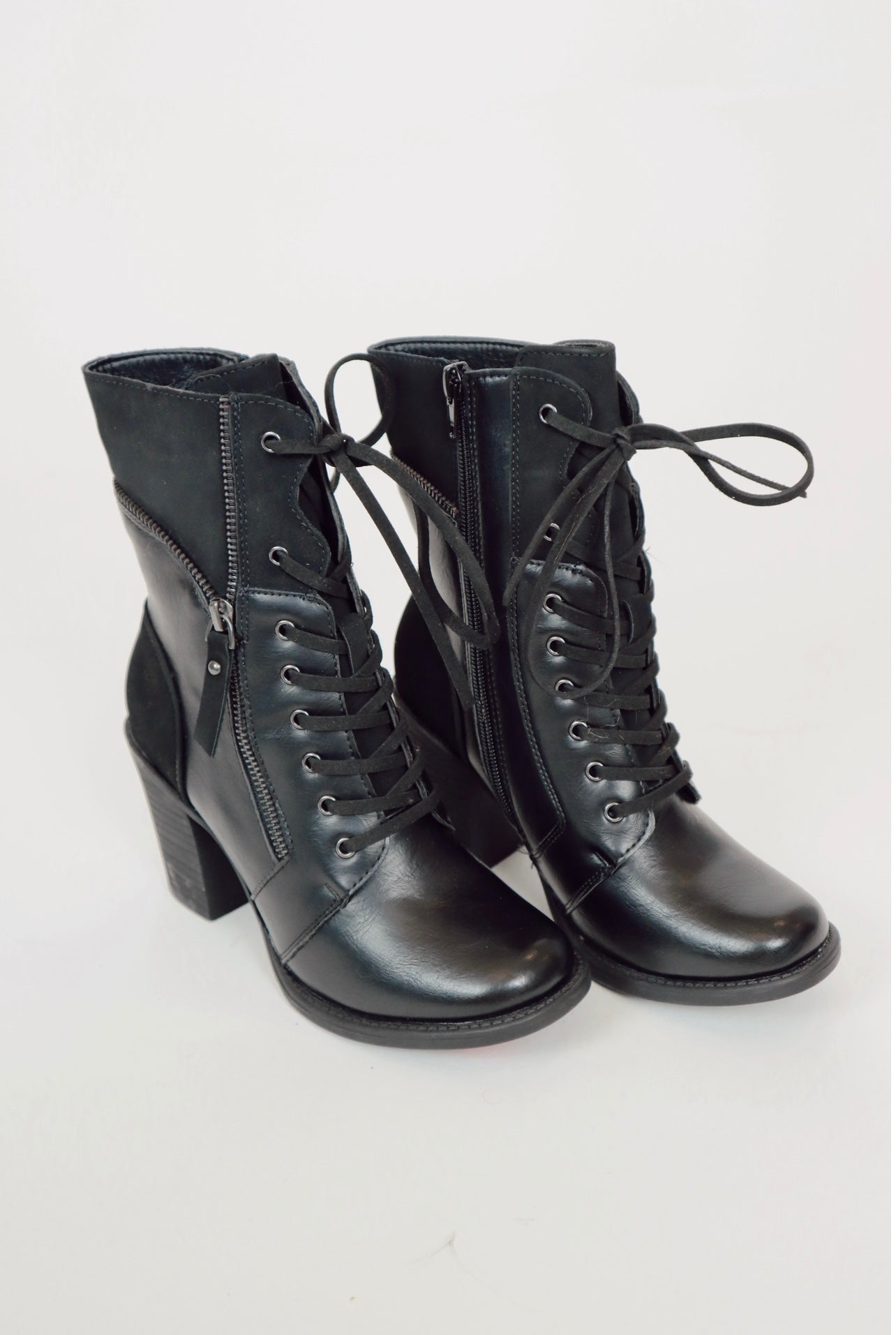 black lace up booties