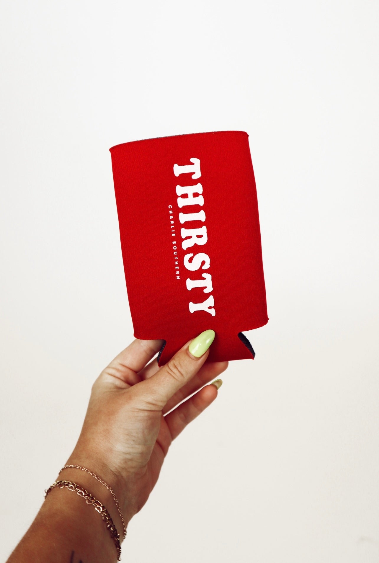 thirsty slim can koozie