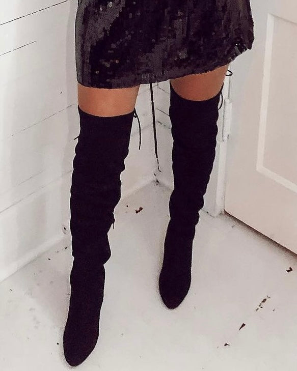 black suede thigh high boots - 10