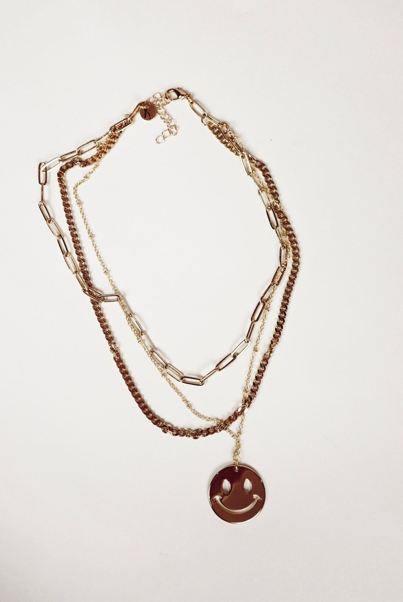 LK gold multi layer smiley necklace