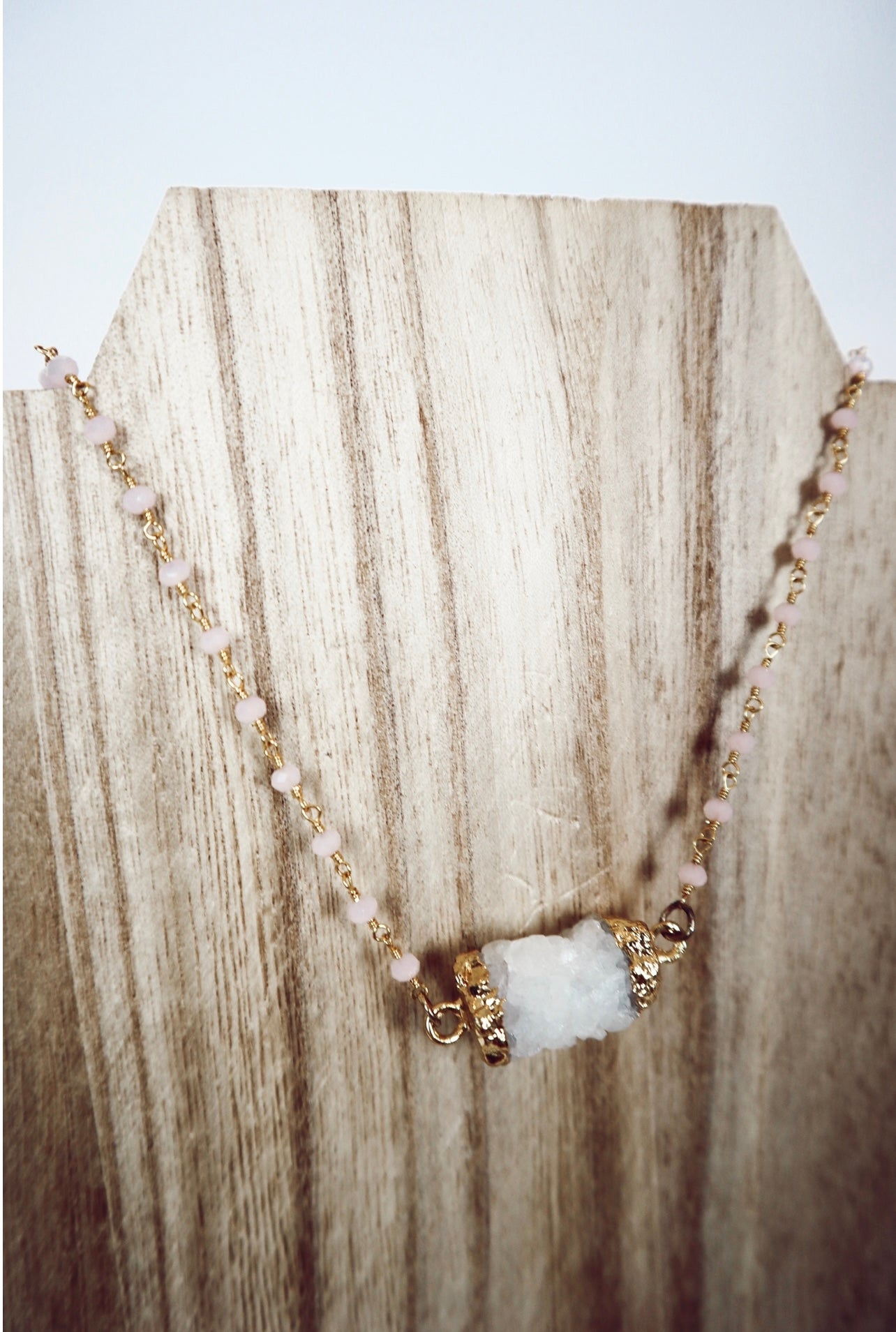 handmade chunky pink druzy necklace