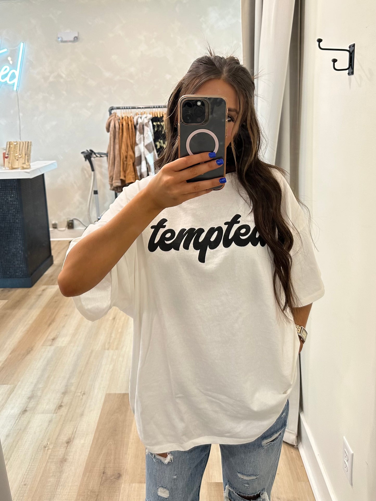 tempted tee - white w/ black