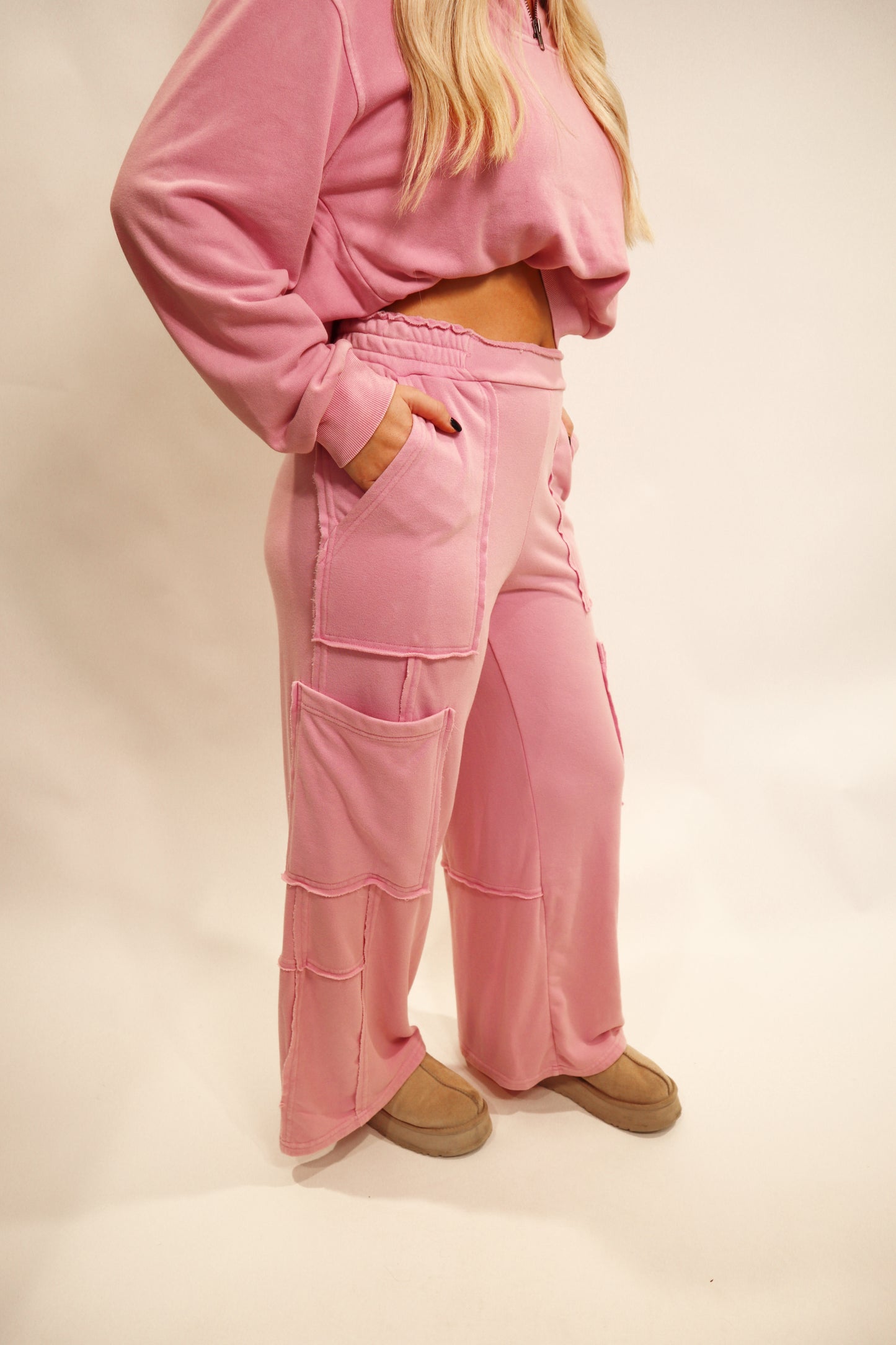 rose pink cargo pocket pants