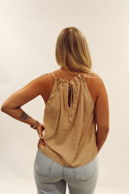 gathered cami halter tank - beige