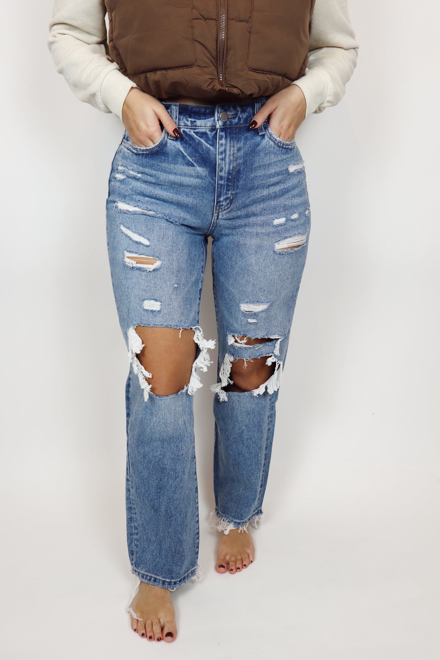 flying monkey distressed mom jeans