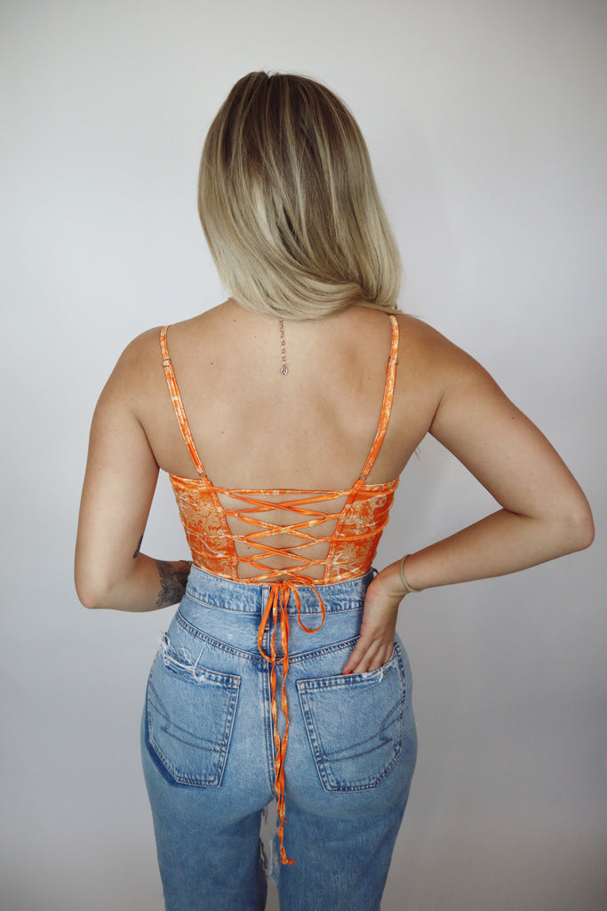 orange silk corset top
