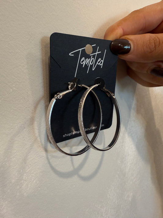 thin brass french clip earrings - brushed silver