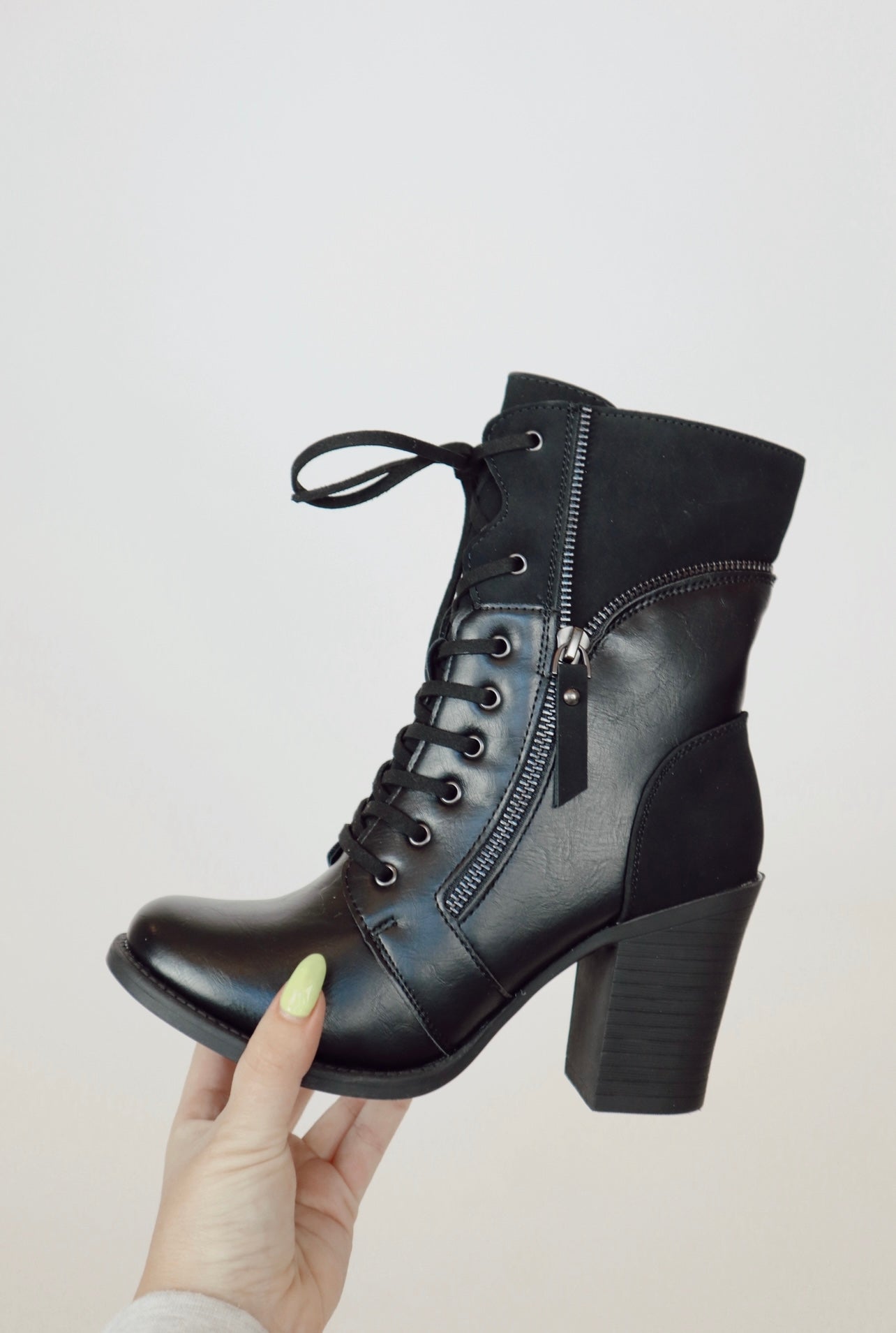 black lace up booties