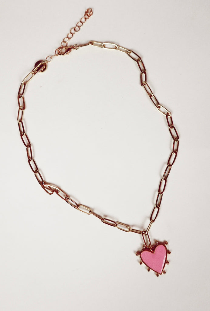 LK pink heart necklace - gold