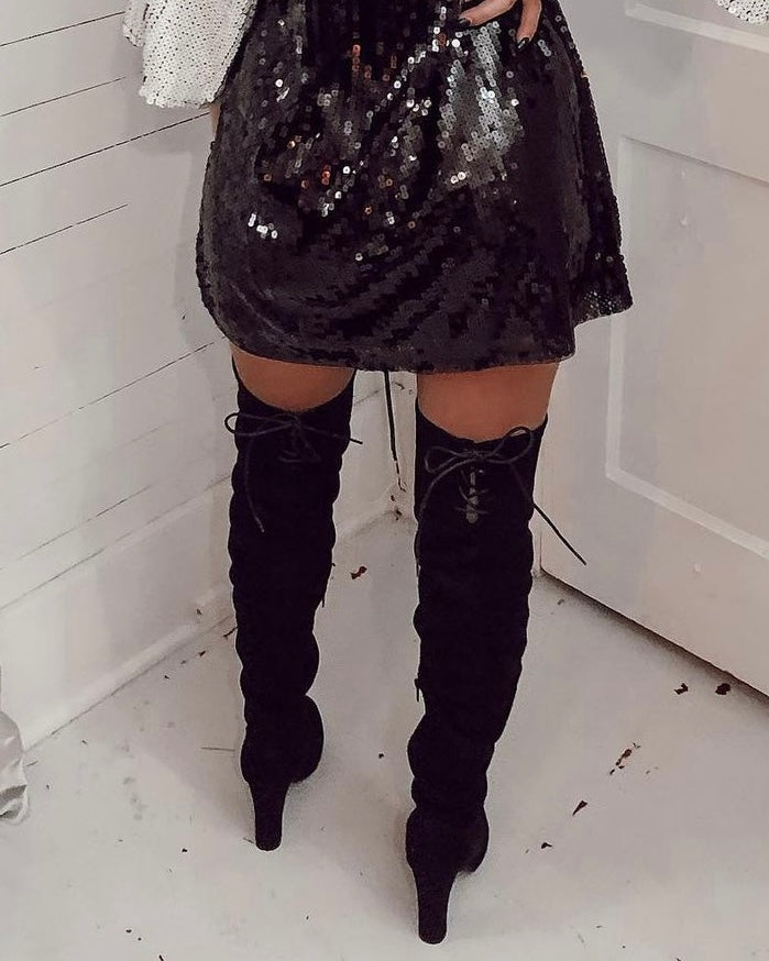 black suede thigh high boots - 10