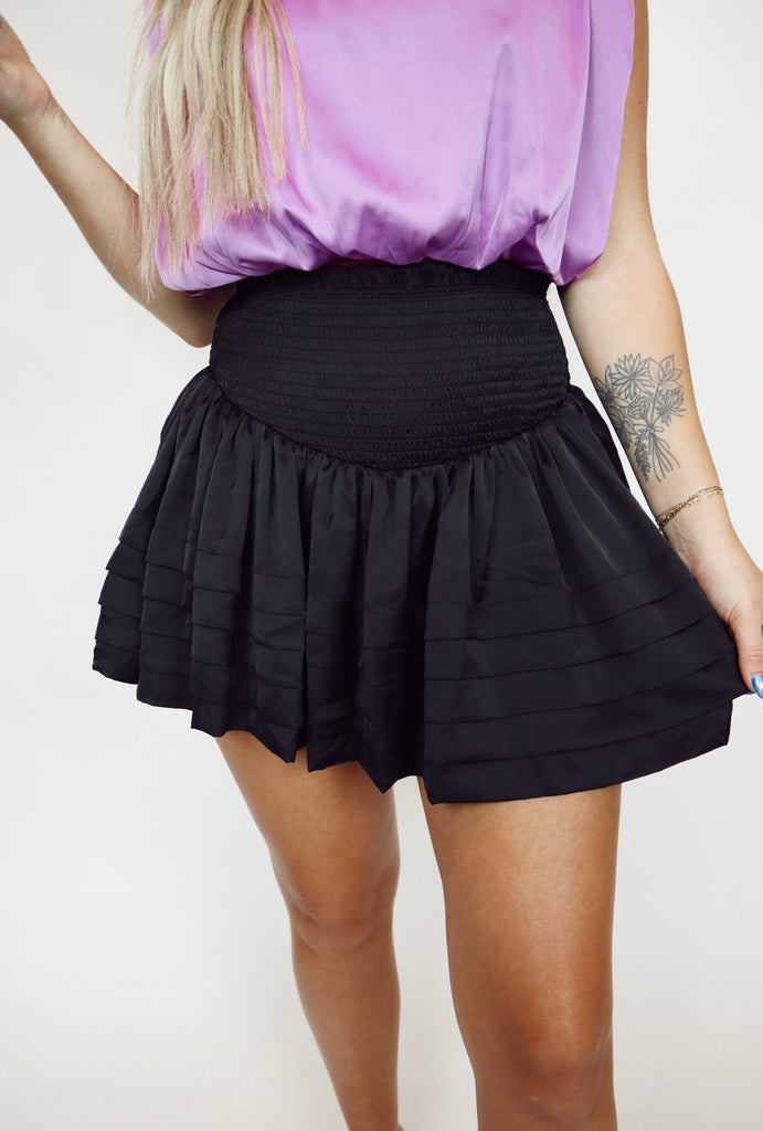 black silk ruffle skirt