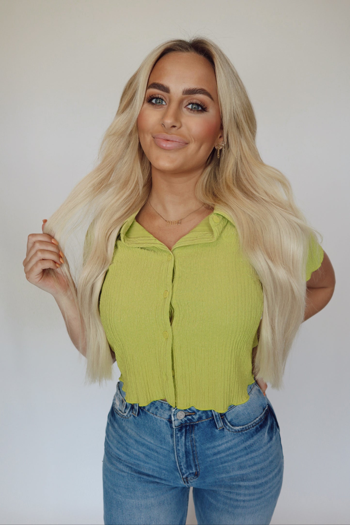 lime button up crop
