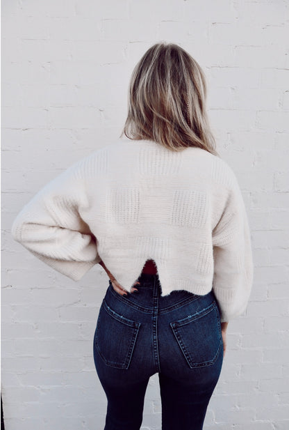 patchwork split back sweater - cream