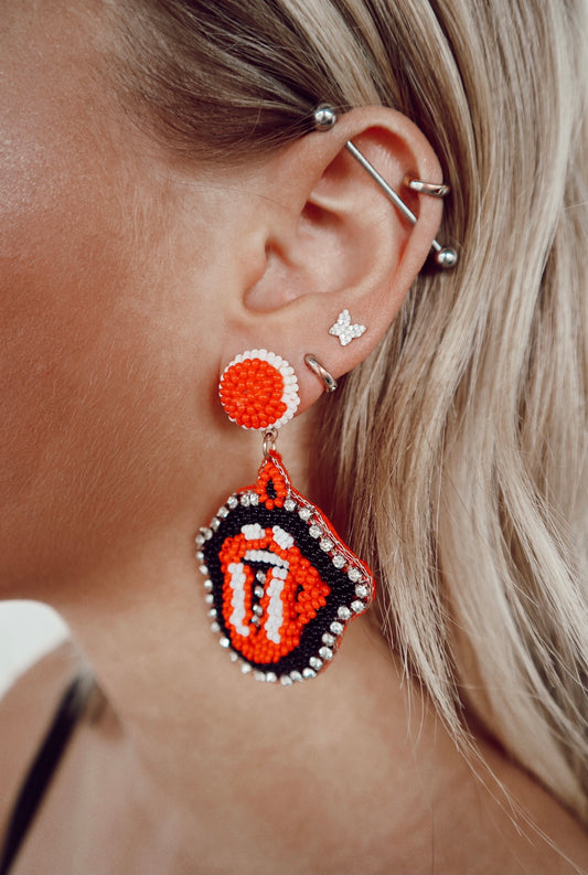 “tongue’s out” beaded earrings
